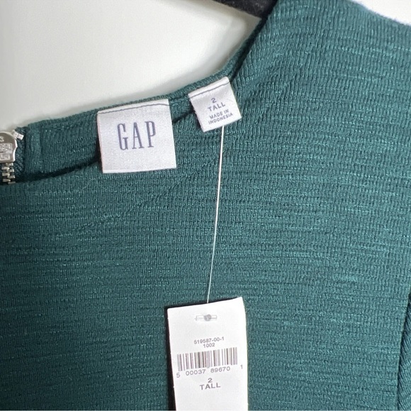 GAP Fit Flare Dress Long Sleeve Tropic Green Back Zip Stretch Knit 2 Tall - Picture 4 of 8